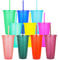 Yisituo 24 oz Reusable Plastic Cups, 10 Pack Cold Cups with Lid and Straw, Tumblers Travel Mugs for Adults and Kids Party and Beach, Pool Gatherings (10, Rainbow)