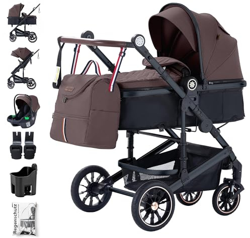 Daliya® NEOMOVE 3in1 Kinderwagen, Buggy & i-Size Babyschale | Alu-Rahmen | Reisekinderwagen & Sportwagen | Großer Einkaufskorb | Stadt & Gelände (Schwarz-Weinrot)