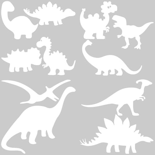 GORGECRAFT 4 Stil 4 Stück Tyrannosaurus Pterosaurier Autoaufkleber Weiß Reflektierend Dinosaurier Auto Stoßstange Aufkleber Wasserdicht PET Auto Außendekor Aufkleber Für SUV LKW Motorrad Türen Wände