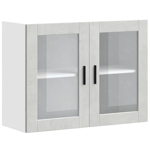 vidaXL Kitchen Wall Cabinet with Glass Door - Concrete Grey Engineered Wood Storage Unit - 80cm W x 31cm D x 60cm H - Ideal for Modern Kitchen and Dining Areas