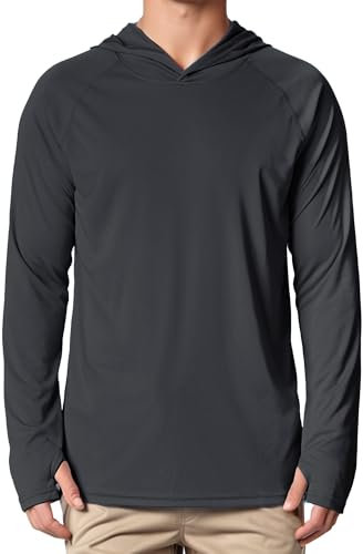 Peakwell Men's Hoodie Hiking Long Sleeve Fishing Sweatshirt Rash Guard Workout Tops UV-Shirt Activewear(Black, XL)