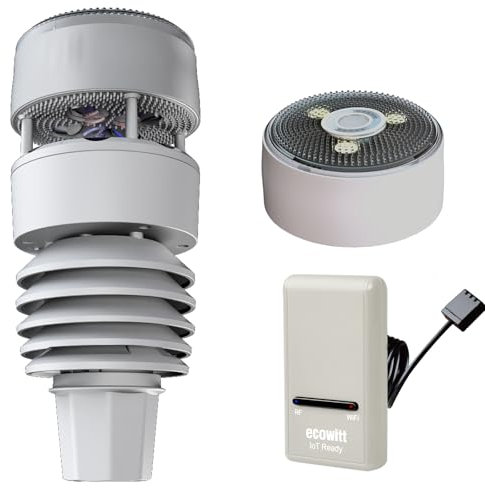 ECOWITT Stazione meteo con sensore esterno GW1210 3 in 1 Gateway interno Gateway GW1200 + 7 in 1 array meteo esterno WS90 per casa giardino fattoria, ecosystem IOT assistente di monitoraggio meteo