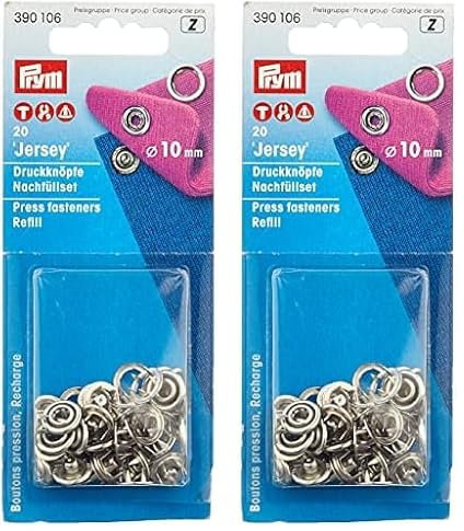 Prym Nähfrei Jersey Ring Druckknöpfe-Nachfüllpack silberfarbig (10 mm, 20 St.), Silber (Packung mit 2)