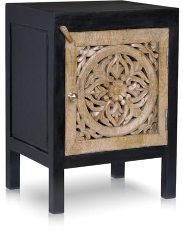 Marrakesch Marokkanische Nachttisch kleine Kommode mit Tür aus Holz 54cm hoch | Beistelltisch für Schlafzimmer oder Kinderzimmer als Orientalische Möbel | Vintage Nachttische klein Aguerd