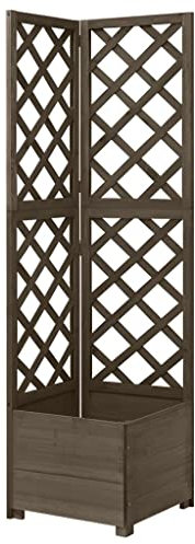 Myheimly Eck-Spalier mit Pflanzkasten Grau 40x40x150cm Massivholz Tanne, Tannenholz Massiv Rankhilfe Gartenspalier Blumenkübel Blumentopf Pflanzkübel