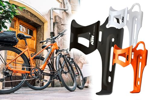 Flaschenhalter Fahrrad, KTM Trinkflaschenhalter Getränkehalter, Alu, seitliche Entnahme, ideal für kleine Rahmen, Schwarz, Weiß, Orange (Orange)