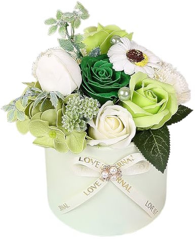 Bouquet di fiori di sapone artificiali, rose e sapone profumato con scatola per la festa della mamma, decorazione per matrimoni (Verde)
