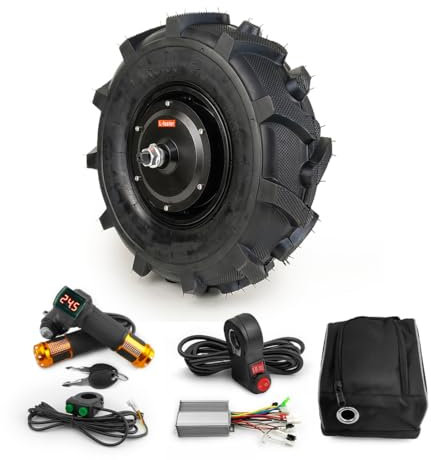14 Inch 500W Trolley Low Speed Geared Motor Wheel Agricultural Tyre 14x5.00-6.5 with controller throttle 3 speed switch for Wheelbarrow (key throttle kit, 48V500W)