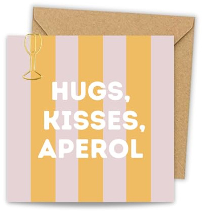 toca treasures Premium Geburtstagskarte Happy Birthday Kisses, Hugs, Aperol Spritz, quadratisch mit Umschlag und Clip - stylische Karte für Frau, Aperol Spritz Liebhaber, Freunde & Familie