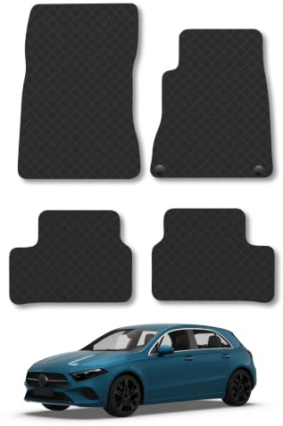 Rubber Car Mats Compatible With Mercedes A-Class (2018+) Tailored Floor Mats Set Accessory Custom Fit Anti-Slip Backing Heavy-Duty Waterproof Easy-Clean Durable All Weather Full Coverage With Clips