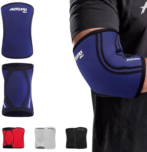 Hustlers Only Elbow Sleeves Weightlifting 5mm Neoprene Compression Elbow Support Sleeves for Gym Training, Bench & Tendonitis, Fitness, and Workout (Navy, M)