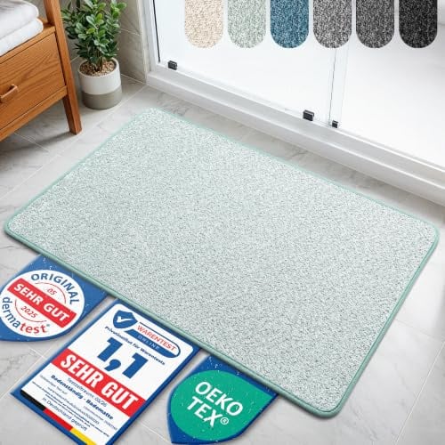 Bodenständig® Badematte rutschfest waschbar - Badvorleger Grün | Kurzfasern 2.0 - schnelltrocknend & pflegeleicht - Duschvorleger 50x80cm - dermatologisch getestet & hautfreundlich