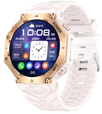 Lazmin112 Smartwatch, Con Posizione Gps, Gpt, Impermeabile Fino a 30 m, Torcia, Altoparlante e Microfono Integrati, Ricarica Magnetica, 100+ Modalità Sportive, Orologio Sportivo (PINK)