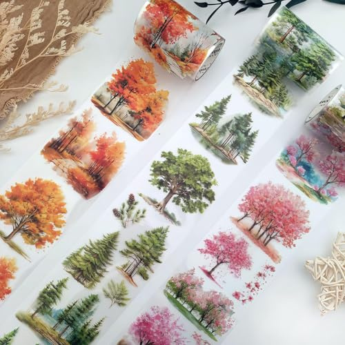 Scrapbook PET Washi Tape,3 Rolls Scrapbooking Zubehör Stickers,Waldbäume Thema Transparent Sticker Accessories Für Für Bullet Journal,Fotoalbum,Notebook(Forest 2)