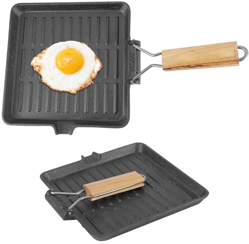 Houkiper Bistecchiera in ghisa a induzione, 24 x 24 cm, rettangolare con scanalature, padella in ghisa pesante per fornelli a induzione, forno ed esterni, piastra piatta nera