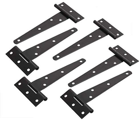 TamBee 12,7 cm leichtes T-Riemen, Scharnier, Torband, Scharnier, Tür, Scheunentor-Scharniere, schwarzes Schmiedeeisen, rostfrei (6)