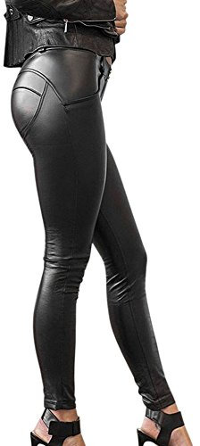Petalum Warm Stretch-fit Faux Leather Shaper Leggings Stretch Push Up High Waisted Pants(#1 Black, Size 10(2XL))
