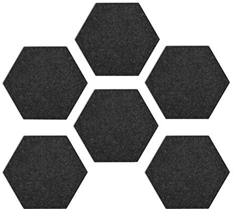 Navaris Filz Memoboards Set sechseckig - 6X Filz Pinnwand 15x17,7x1,5cm mit Pinnnadeln und Klebeband - Pinwand für Kinderzimmer Büro - Dunkelgrau