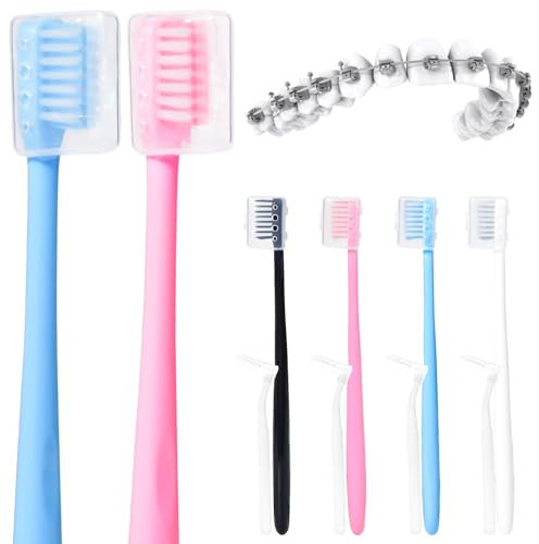Y-Kelin V-förmige kieferorthopädische Zahnbürste für Zahnspangenhalterungen, 4 Stück, weiche Borsten mit interner Zahnbürste