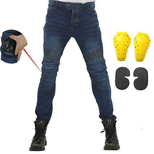 Vaqueros de montar en motocicleta con 4 rodilleras de armadura para hombres y mujeres, pantalones protectores (L=32)