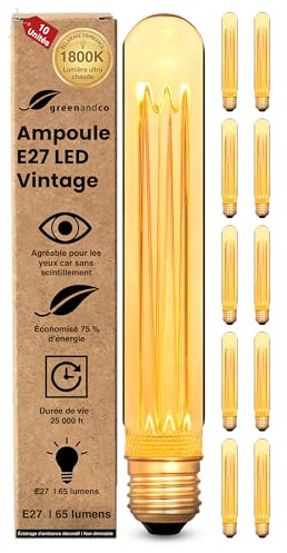 greenandco 10x Decorative LED Vintage Light Bulb | E27 T30 | Amber | 2W 65lm | 1800K Extra Warm White | 320° | 230V | Flicker Free | Not Dimmable