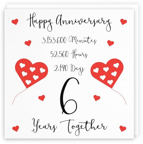 Hunts England - 6th Wedding Anniversary Card - 6 Years Together - Happy Anniversary - Timeless Collection - Cute Fun Card