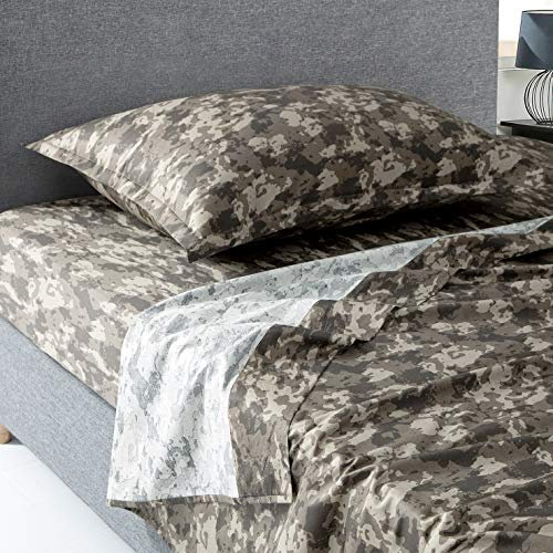 Eikei Camouflage-Bettwäsche-Set, 100 % Baumwolle, Militär-Stil, Schlafzimmer, inspiriert, Armee, minimalistisch, Camouflage, Kampagne, Grün, Khaki, Olivgrün (King)