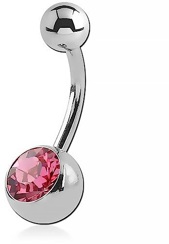 Inoki - Banane de nombril acier cristal autrichien - Jonc/Tige 1.6 mm, Long. int. 8 mm, Boule 5 mm - Rose