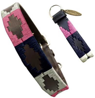 Carlos Diaz Echtes Leder gewachstes Premium-Polo-Hundehalsband mit Stickerei XXS