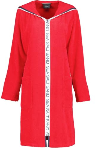 Cawö Damen-Kurzmantel mit Kapuze und Reißverschluss 3101 Farbe rot Größe XS Morgenmantel Schrift