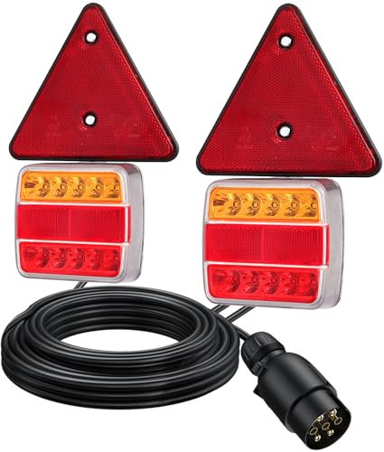 PROZOR LED Rücklicht Set 12V Verkabelt Anhänger Beleuchtung 7 Polig 7,5m Kabel Magnet E11 ECE Prüfzeichen, Integrierte Rückleuchte Anhängerbeleuchtung mit Reflektor
