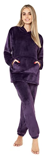 CityComfort Set Pigiama Donna Invernale in Pile, Pigiami con Cappuccio, 2 Pz Abbigliamento da Casa, Regalo Donna Adolescenti (Viola,M)