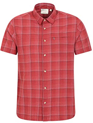 Mountain Warehouse Holiday Mens Cotton Shirt - Easy Care Shirt, Lightweight Casual Shirt, Mesh Lining Top - Spring Summer, Travelling, Camping & Hiking Active Red XS