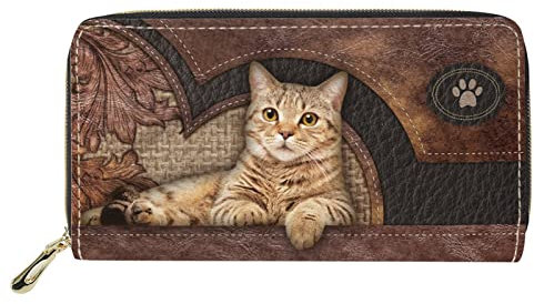 Dolyues niedliches 3D-Tier-Katzen-/Kätzchen-Druck-Frauen-Reißverschluss-Kreditkartenhalter mit Mehreren Kartenfächern, Kupplungs-Handytaschen-Geldbörse