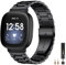 CeMiKa Armband kompatibel mit Fitbit Versa 3 Armband/Fitbit Sense Armband, Verstellbares Edelstahl Metall Ersatzarmband mit Doppelfaltschließe für Fitbit Versa 3/Sense, Herren Damen, Schwarz