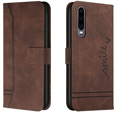Lihondar Kompatibel mit Huawei P30 Hülle, Handyhülle Huawei P30, Premium Leder Klappbar Schutzhülle Tasche Wallet mit Brieftasche [Ständer] [Standfunktion] Cover Flip Case Klapphülle (Braun)