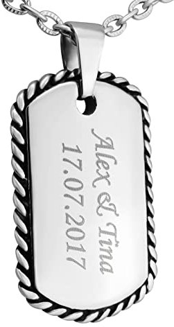 Hanessa Personalisierte Kette mit Gravur Edelstahl 50 cm mit Anhänger Dog Tag Erkennungsmarke in silber - Personalisierte Halskette für Männer und Frauen - Personalisierter Schmuck Damen Herren