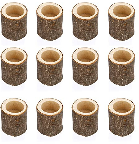 BSTKEY Set of 12 Wooden Tea Light Candle Holders, Decorative Votive Candle Holder Tealight Candle Stand, Wood Centerpieces for Table Wedding Party Home Decor, 7CM