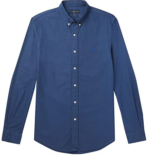 Polo Ralph Lauren Men's Long Sleeve Classic Oxford Shirt, (Fall/Winter 2022) Annapolis Blue, Large