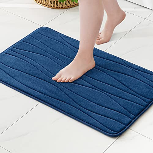 MIULEE Badematte Memoryschaum Badteppich rutschfeste Matte Memory Foam Teppich Badezimmerteppich saugfähige Badvorleger Duschvorleger Fussmatte Duschmatte für Badezimmer 40x60cm Dunkelblau