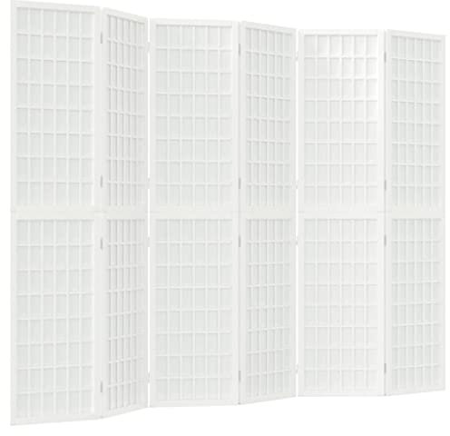 vidaXL Cloison de Séparation Pliante 6 Panneaux, Séparateur de Pièce, Paravent de Salon Balcon Jardin Intérieur, 240x170 cm Blanc Bois Massif de Sapin