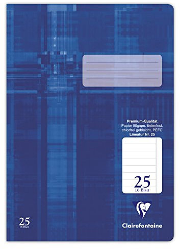 Clairefontaine 331025C - Packung mit 25 Heften, ideal für die Schule, DIN A4, Lineatur 25 liniert mit Rand, 16 Blatt, 90g , Blau, 1 Pack