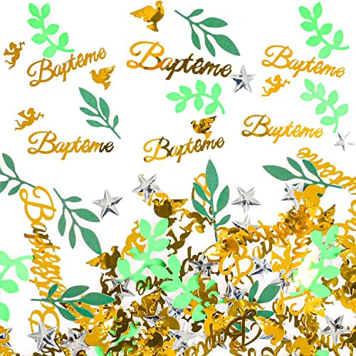 iZoeL 500 pieces 30g Confettis Bapteme Or Sauge Vert Bapteme Décoration de Table Garcon Fille - Etoile/Argent Pigeon/Ange Confettis
