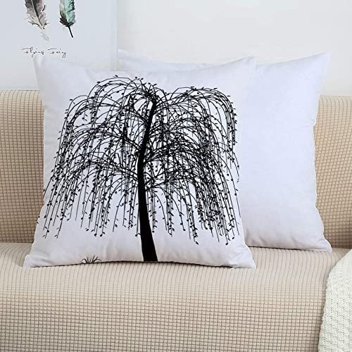 2er-Set Dekorativ Kissenbezug 45x45 cm,Schwarz und Weiß, Monochrom Karg Baum Design Blattlose Zwe,Polyester Kissenbezüge Dekokissen Kissenhülle Set Kissen Fall für Sofa Auto Schlafzimmer Zuhause Dekor