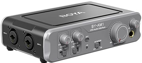 BOYA AM1 Audio-Interface für Gitarristen, Sänger, Podcaster, Produzenten, 44,1 k-192 kHz High-Fidelity-Audio-Mixer für Aufnahmen, Streaming-Computer-Mikrofon mit XLR/6,35 mm/48 V Phantomspeisung