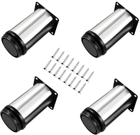 Qrity 4 Unidades Patas de Metal Muebles Regulables Armario de Cocina Pies Redondo - Metal Cromado - Altura Ajustable (Total: 100-115mm)
