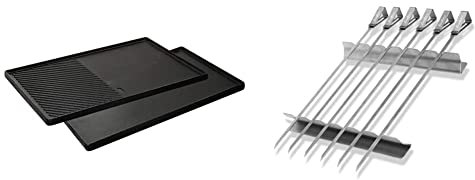 Enders® GUSS-WENDEPLATTE 1/2 7893 Boston 4, Monroe PRO 4, 43 cm x 32 cm, Schwarz/Grau & SCHASCHLIKSPIESS-SET EDELSTAHL 8802, Grillspieße, Fleischspieße, Grill-Zubehör, Gasgrill BBQ