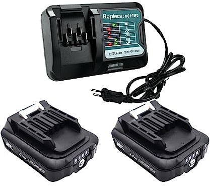 2 Stück BL1021B 2,0Ah 2000mAh Akku mit Ladegerät 10.8V-12V DC10WD DC10SB, Kompatibel für Makita Akku 12V BL1021B BL1015 BL1041B BL1016 HP331DSAP1 MP100DZ JR103DZ DF333DZ TD110D HR140DZ
