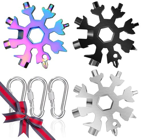 Atuoxing 3 Stück Snowflake Multitool, Adventskalender Füllung Kleine Geschenke für Männer, 18-in-1 Schneeflocken Multitool Werkzeug Weihnachtsgeschenke für Männer