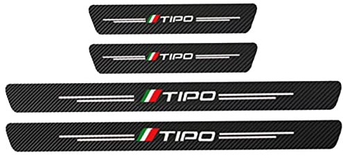 Symilov 4 Pezzi Sticker di Battitacco in Fibra di Carbonio per Auto, per Fi-at Tipo, Battitacco Protezione Plates Anti-Graffio Scuff Adesivi Accessori,Black